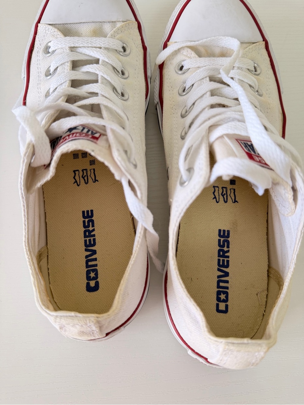 Converse Low Top Sneakers - White with Red and Navy Trim Size 8 Women - Picture 6 of 8